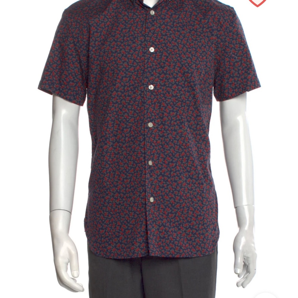 Hiroshi Kato Floral Button-down Short-sleeve Shirt Size Large in Red/Navy